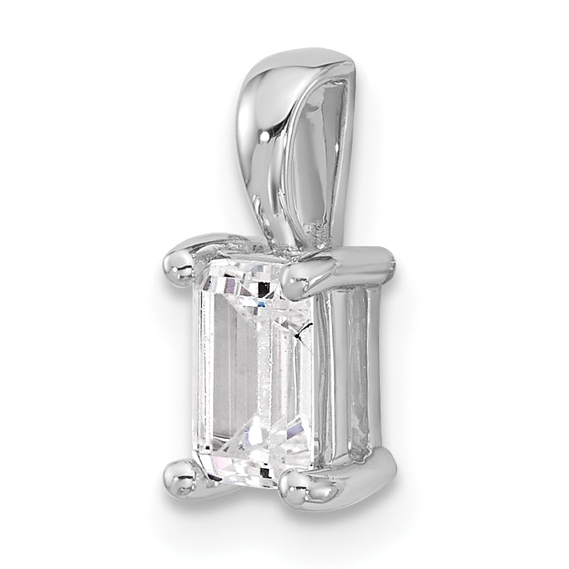 14k White Gold 3/4 Ct. Lab Grown Diamond VS/SI+ G+ Emerald Four Prong Pendant
