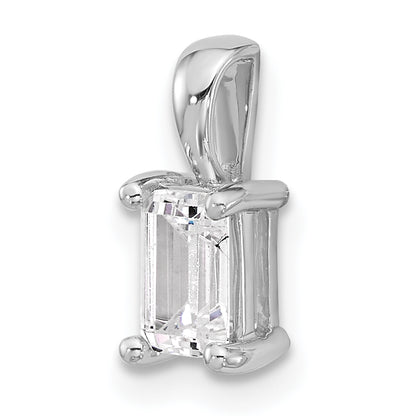 14k White Gold 3/4 Ct. Lab Grown Diamond VS/SI+ G+ Emerald Four Prong Pendant
