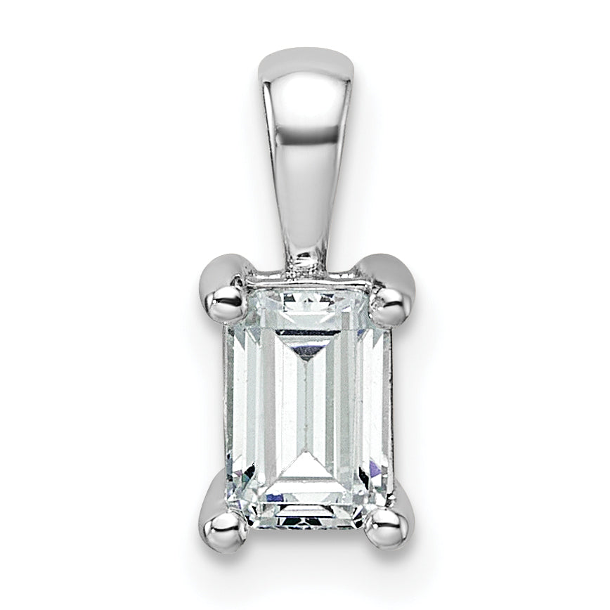 14k White Gold 3/4 Ct. Lab Grown Diamond VS/SI+ G+ Emerald Four Prong Pendant
