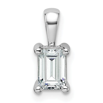 14k White Gold 3/4 Ct. Lab Grown Diamond VS/SI+ G+ Emerald Four Prong Pendant
