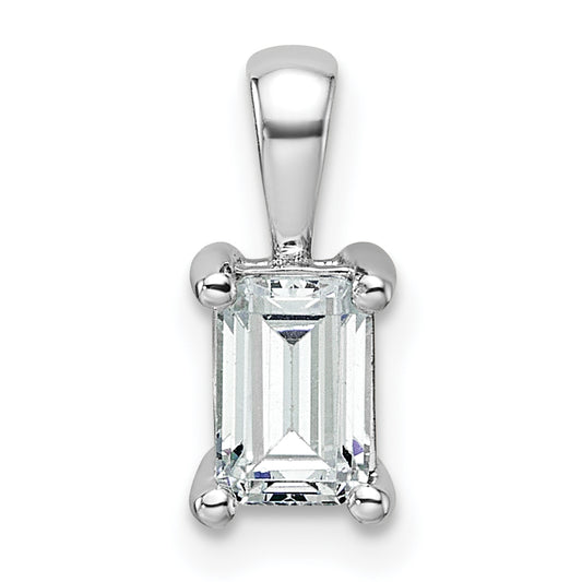 14k White Gold 3/4 Ct. Lab Grown Diamond VS/SI+ G+ Emerald Four Prong Pendant