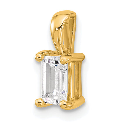 14K Yellow Gold 3/4 Carat Certified Lab Grown Diamond Vs+ F+ Emerald Complete Four Prong Pendant