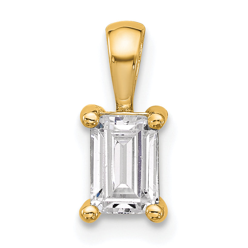 14K Yellow Gold 3/4 Carat Certified Lab Grown Diamond Vs+ F+ Emerald Complete Four Prong Pendant