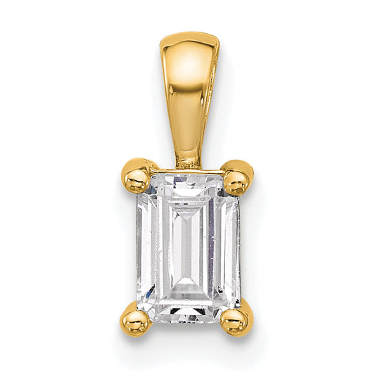 14K Yellow Gold 3/4 Carat Certified Lab Grown Diamond Vs+ F+ Emerald Complete Four Prong Pendant