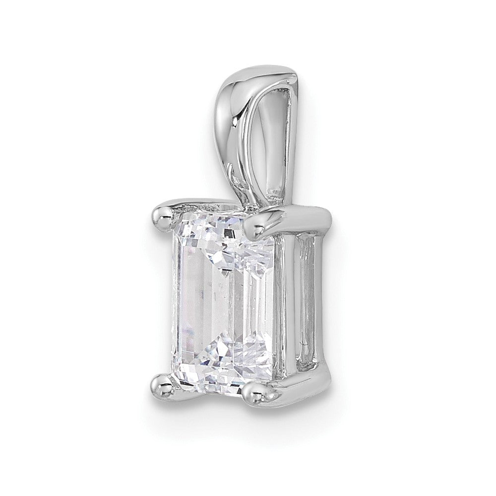 14k White Gold 1 Ct. Lab Grown Diamond VS/SI+ G+ Emerald Complete Four Prong Pendant