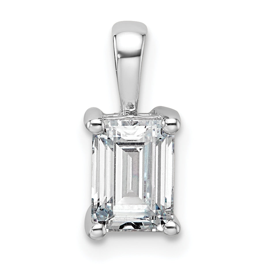 14K White Gold 1 Carat Certified Lab Grown Diamond Vs+ F+ Emerald Complete Four Prong Pendant