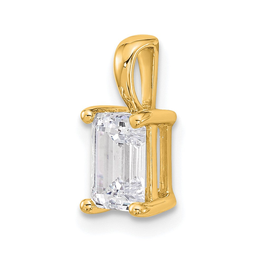 14K Yellow Gold 1 Carat Lab Grown Diamond Vs+ F+ Emerald Complete Four Prong Pendant