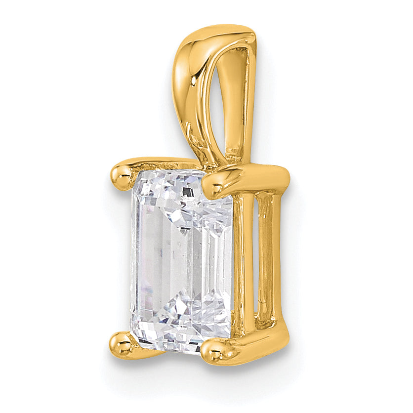 14K Yellow Gold 1 Carat Certified Lab Grown Diamond Vs+ F+ Emerald Complete Four Prong Pendant