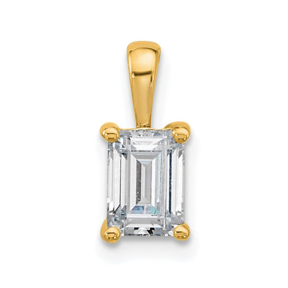 14K Yellow Gold 1 Carat Lab Grown Diamond Vs+ F+ Emerald Complete Four Prong Pendant