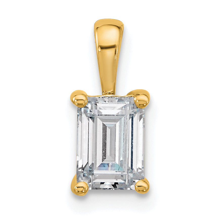 14k Yellow Gold 1 Ct. Lab Grown Diamond VS/SI+ G+ Emerald Four Prong Pendant