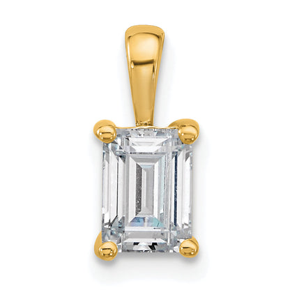 14K Yellow Gold 1 Carat Certified Lab Grown Diamond Vs+ F+ Emerald Complete Four Prong Pendant