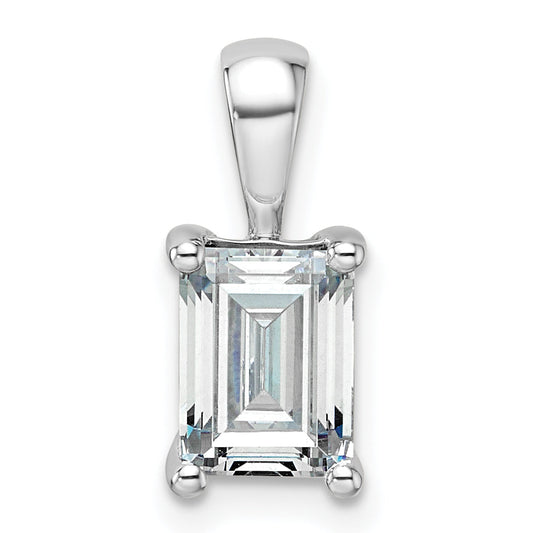 14K White Gold 1 1/2 Carat Certified Lab Grown Diamond Vs+ F+ Emerald Complete Four Prong Pendant