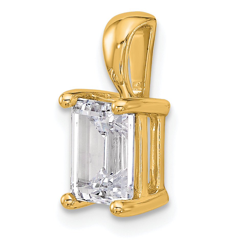 14K Yellow Gold 1 1/2 Carat Lab Grown Diamond Vs+ F+ Emerald Complete Four Prong Pendant