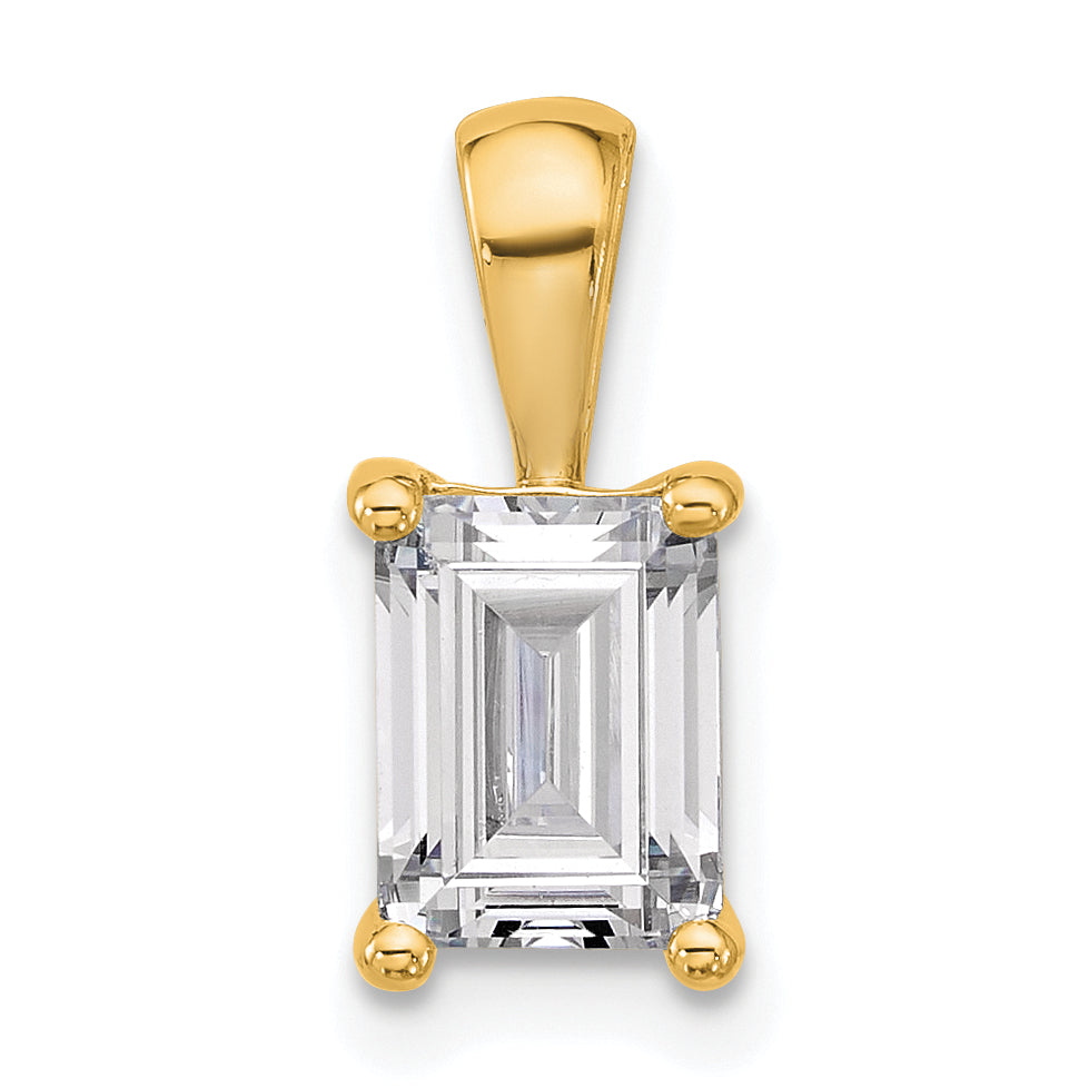 14K Yellow Gold 1 1/2 Carat Lab Grown Diamond Vs+ F+ Emerald Complete Four Prong Pendant