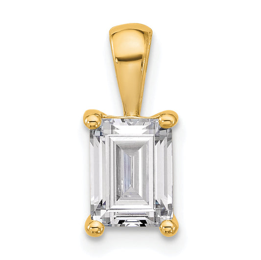 14K Yellow Gold 1 1/2 Carat Lab Grown Diamond Vs+ F+ Emerald Complete Four Prong Pendant