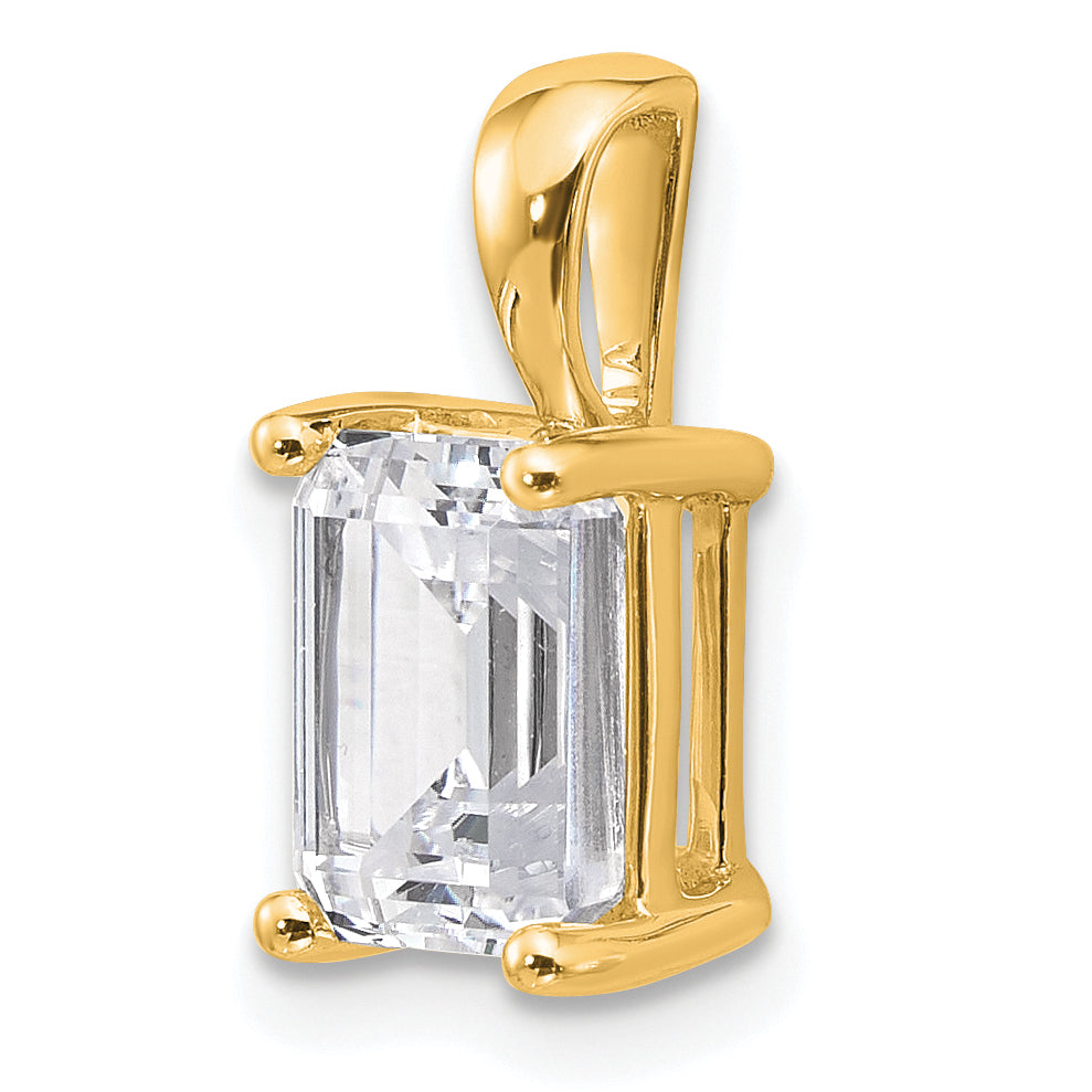 14K Yellow Gold 2 Carat Lab Grown Diamond Vs+ F+ Emerald Complete Four Prong Pendant