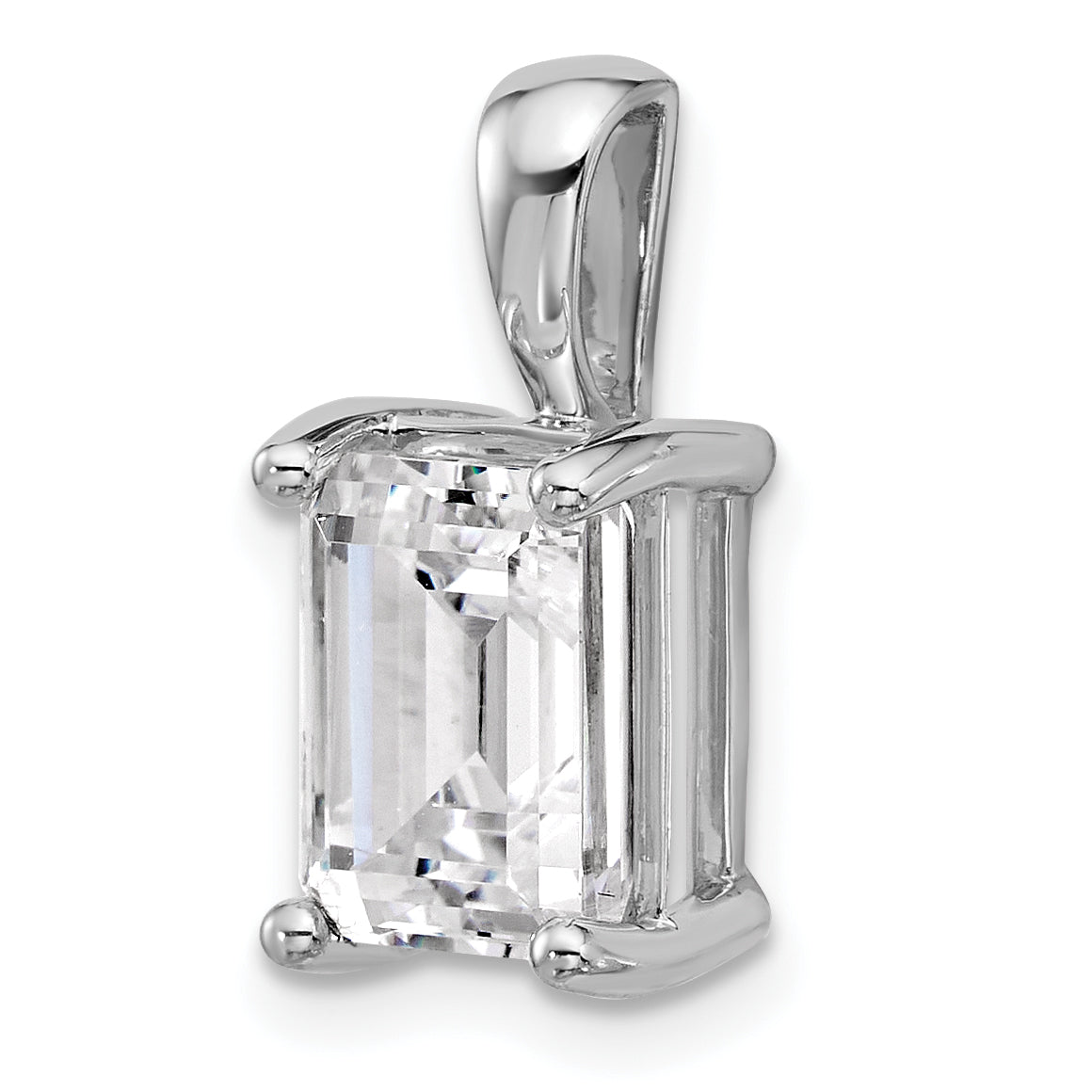 14k White Gold 14k White Gold 3 carat Certified Lab Grown Diamond VS+ F+ Emerald Complete Four Prong Pendant