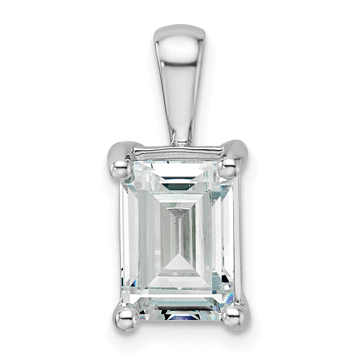 14k White Gold 14k White Gold 3 carat Certified Lab Grown Diamond VS+ F+ Emerald Complete Four Prong Pendant