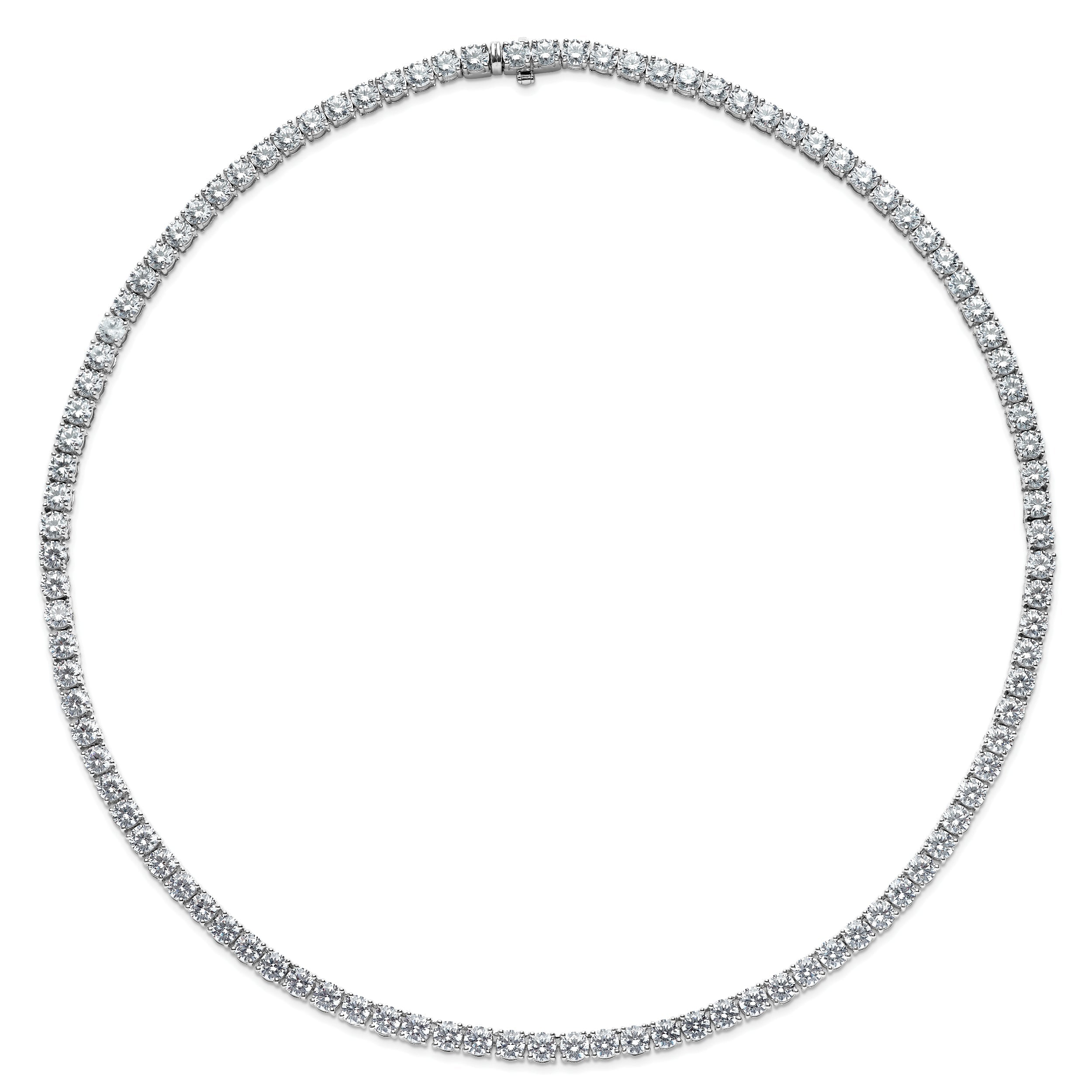 14K White Gold 34 3/8 Carat Lab Grown Diamond Vs+ F+ Complete Round 18 Inch Straight Tennis Necklace