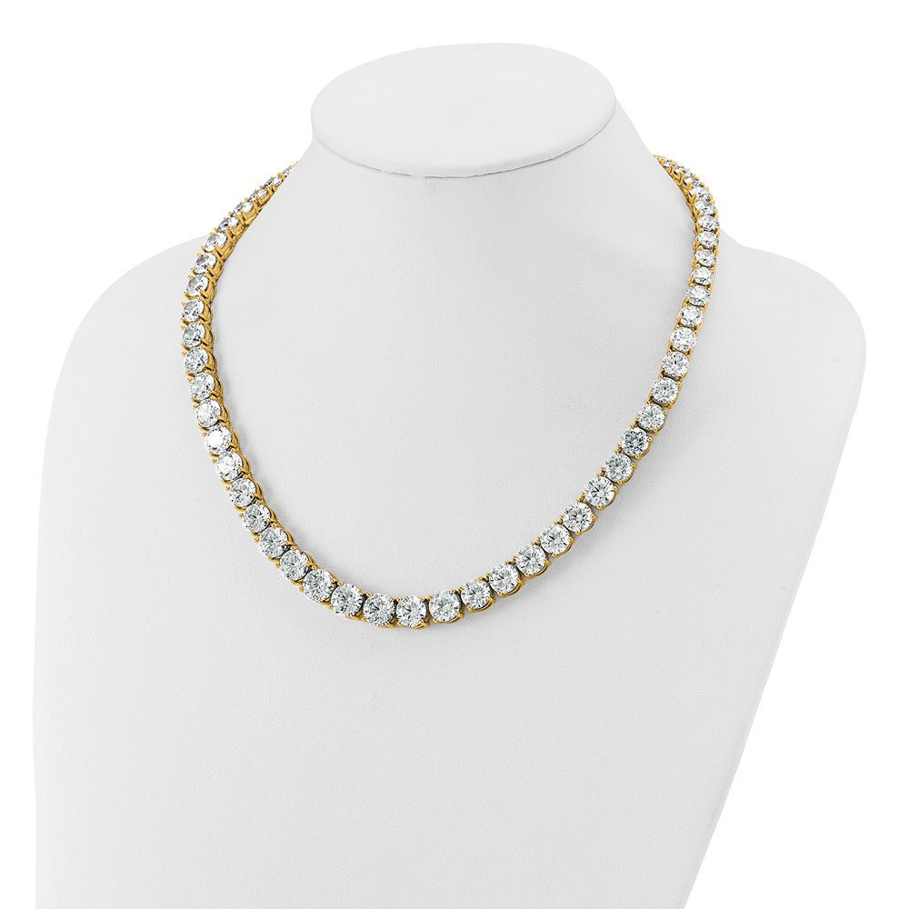 14K Yellow Gold 100 3/4 Carat Lab Grown Diamond Vs+ F+ Complete Round 20 Inch Graduated Tennis Necklace