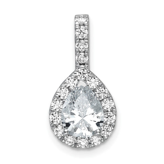 14K White Gold Lab Grown Diamond VS/SI FGH Pear Halo Pendant