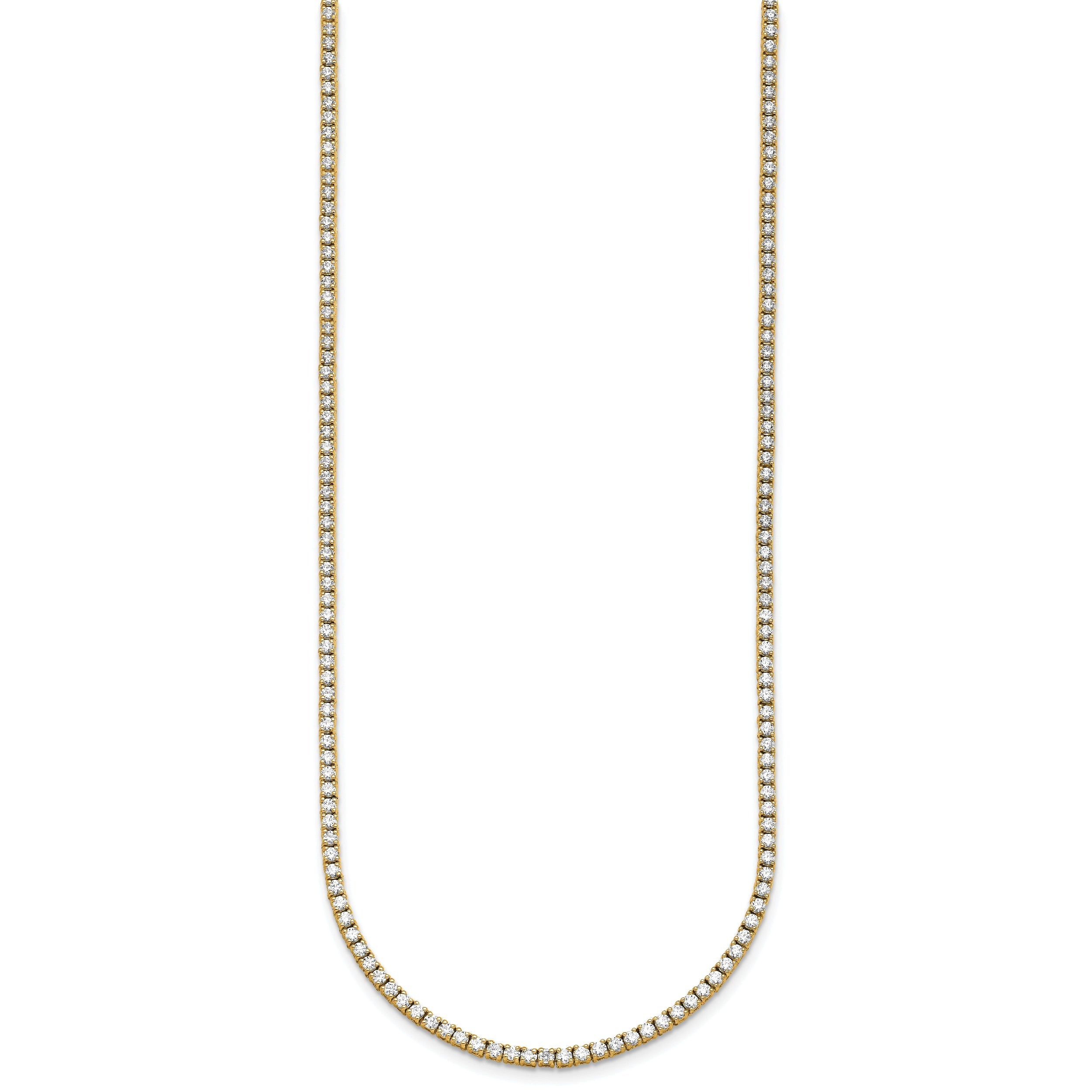 14K Yellow Gold 5 Carat Lab Grown Diamond Vs+ F+ Complete Round 20 Inch Straight Tennis Necklace