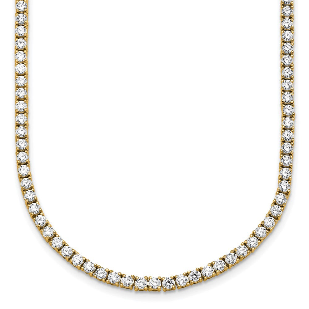 14K Yellow Gold 11 Carat Lab Grown Diamond Vs+ F+ Complete Round 22 Inch Straight Tennis Necklace