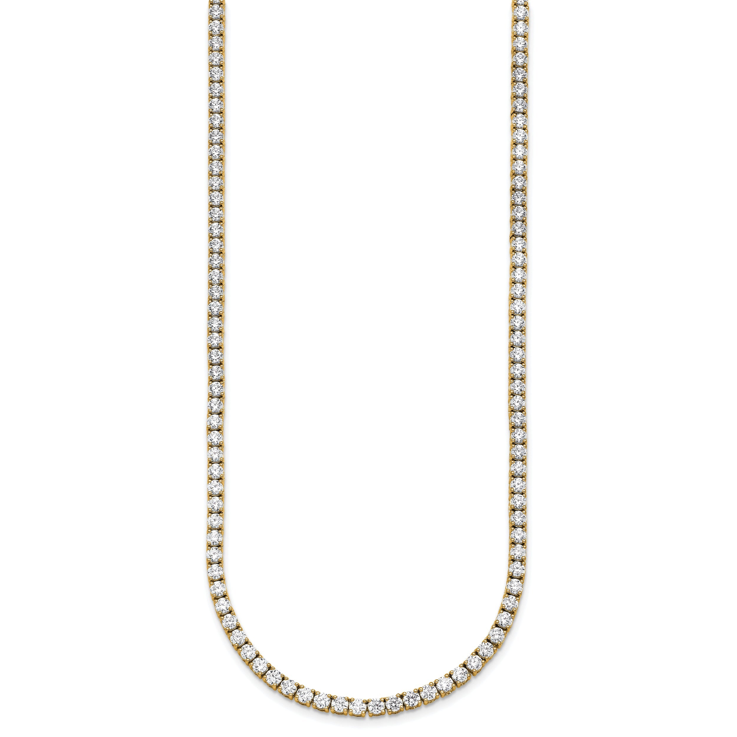 14K Yellow Gold 17 7/8 Carat Lab Grown Diamond Vs+ F+ Complete Round 24 Inch Straight Tennis Necklace