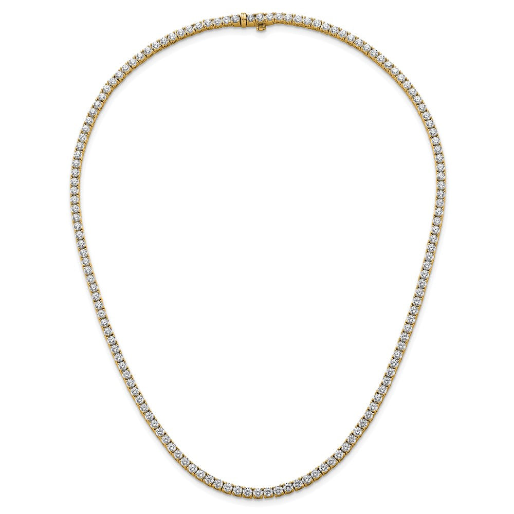 14K Yellow Gold 13 1/2 Carat Lab Grown Diamond Vs+ F+ Complete Round 18 Inch Straight Tennis Necklace