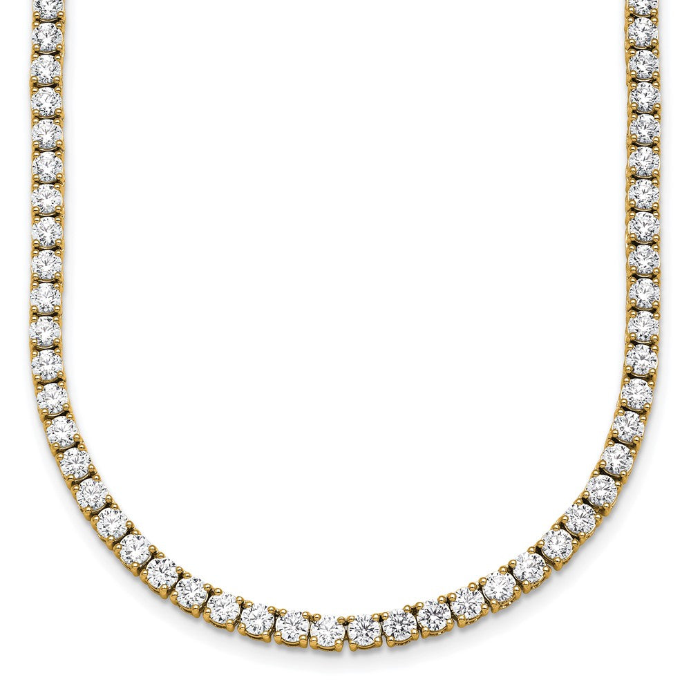 14K Yellow Gold 13 1/2 Carat Lab Grown Diamond Vs+ F+ Complete Round 18 Inch Straight Tennis Necklace