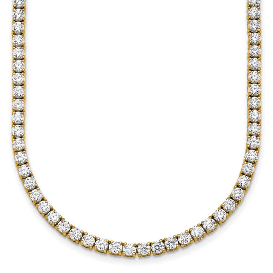 14K Yellow Gold 13 1/2 Carat Lab Grown Diamond Vs+ F+ Complete Round 18 Inch Straight Tennis Necklace