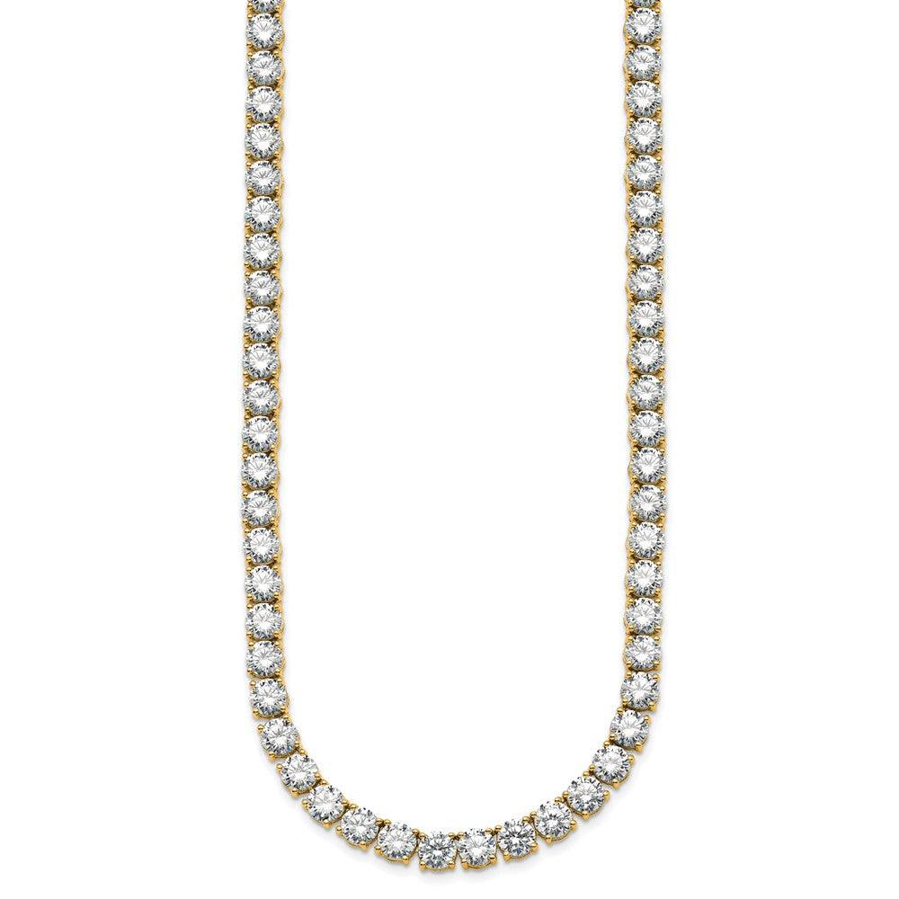 14K Yellow Gold 68 1/4 Carat Lab Grown Diamond Vs+ F+ Complete Round 22 Inch Straight Tennis Necklace