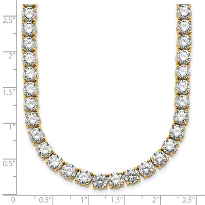 14K Yellow Gold 68 1/4 Carat Lab Grown Diamond Vs+ F+ Complete Round 22 Inch Straight Tennis Necklace