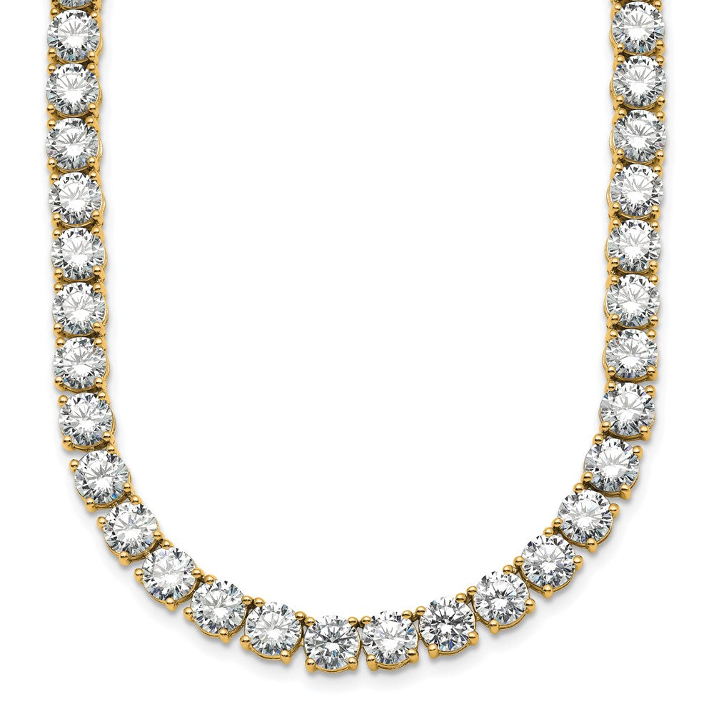 14K Yellow Gold 68 1/4 Carat Lab Grown Diamond Vs+ F+ Complete Round 22 Inch Straight Tennis Necklace
