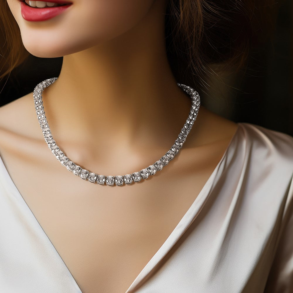 14k White Gold 67 Ct. Lab Grown Diamond VS/SI+ G+ Round 18 inch Straight Tennis Necklace