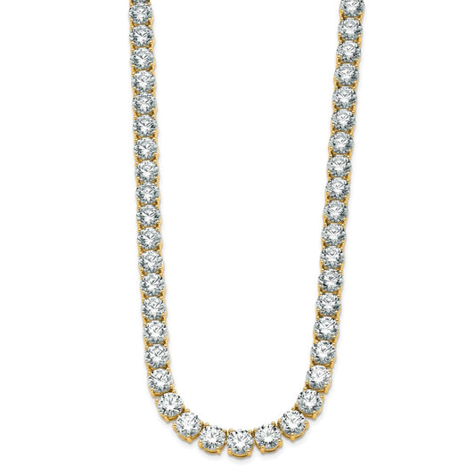 14K Yellow Gold 67 Carat Lab Grown Diamond Vs+ F+ Complete Round 18 Inch Straight Tennis Necklace