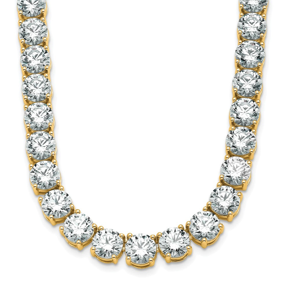 14K Yellow Gold 91 Carat Lab Grown Diamond Vs+ F+ Complete Round 24 Inch Straight Tennis Necklace
