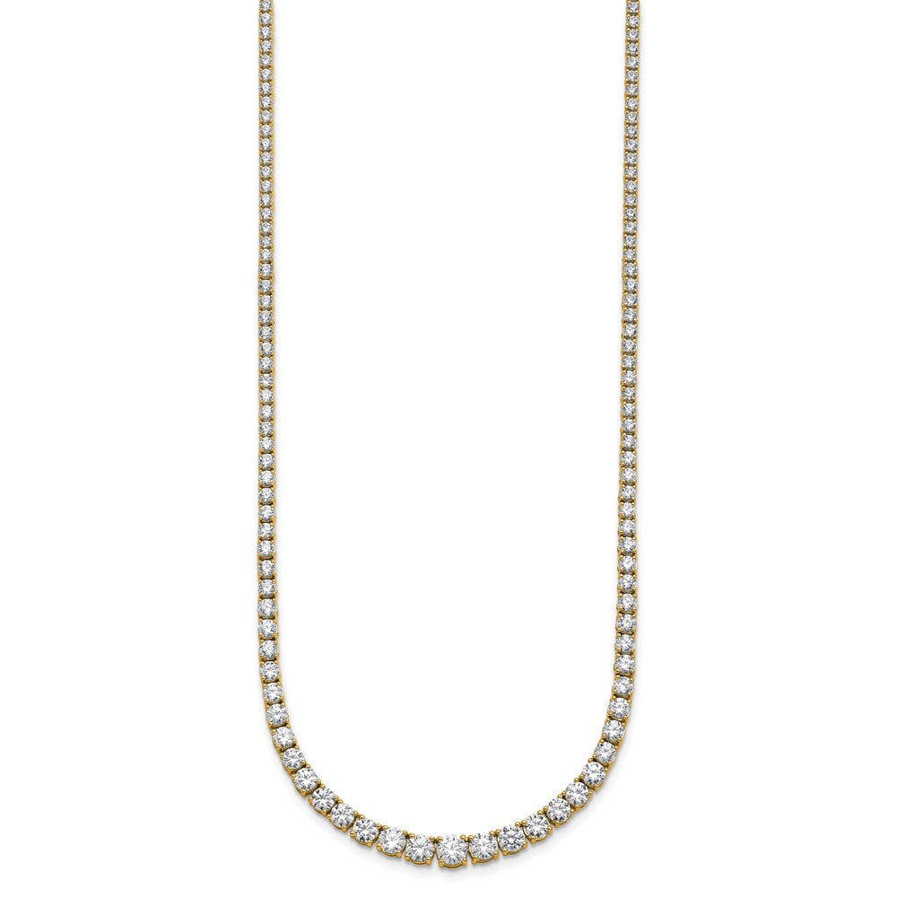 14K Yellow Gold 9 7/8 Carat Lab Grown Diamond Vs+ F+ Complete Round 18 Inch Graduated Tennis Necklace