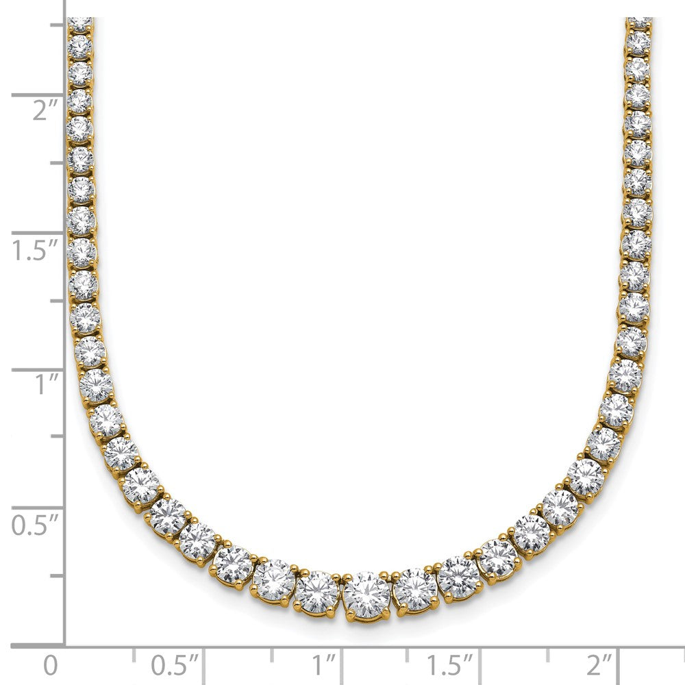 14K Yellow Gold 9 7/8 Carat Lab Grown Diamond Vs+ F+ Complete Round 18 Inch Graduated Tennis Necklace