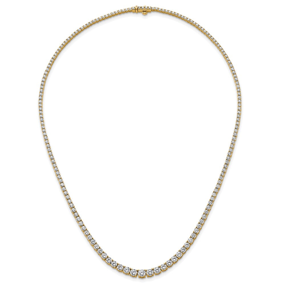 14K Yellow Gold 9 7/8 Carat Lab Grown Diamond Vs+ F+ Complete Round 18 Inch Graduated Tennis Necklace