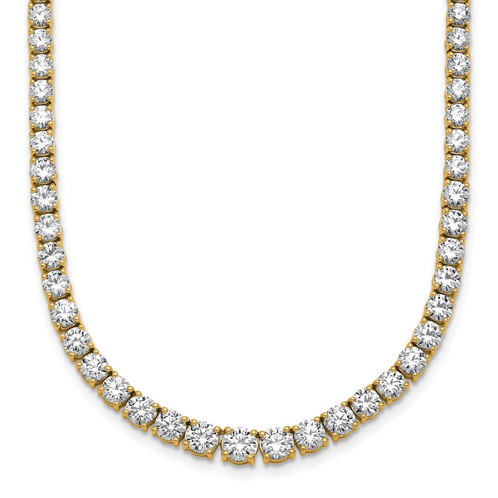 14K Yellow Gold 14 1/2 Carat Lab Grown Diamond Vs+ F+ Complete Round 18 Inch Graduated Tennis Necklace