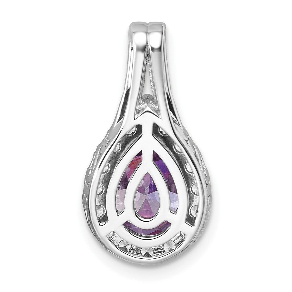 14k White Gold 14KW Lab Grown VS/SI FGH Diamond and Amethyst Pear Pendant