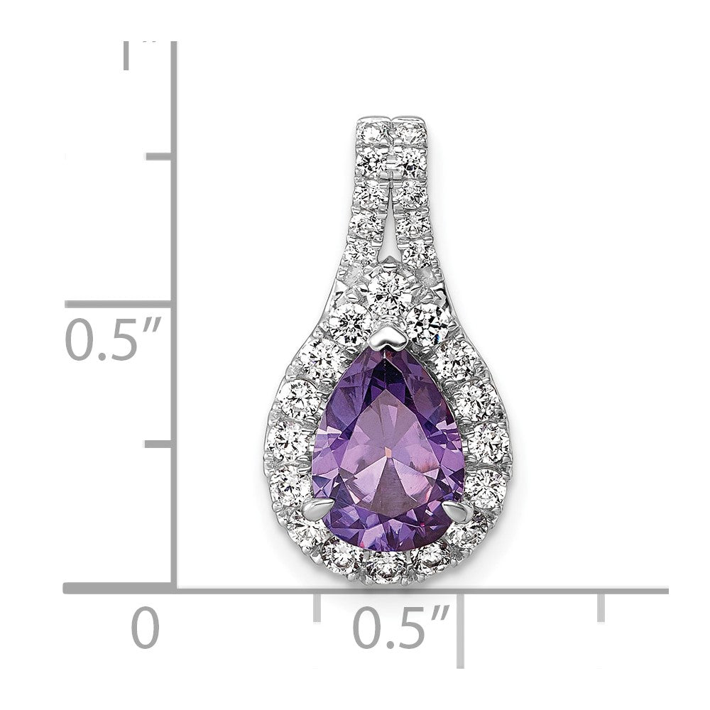 14k White Gold 14KW Lab Grown VS/SI FGH Diamond and Amethyst Pear Pendant