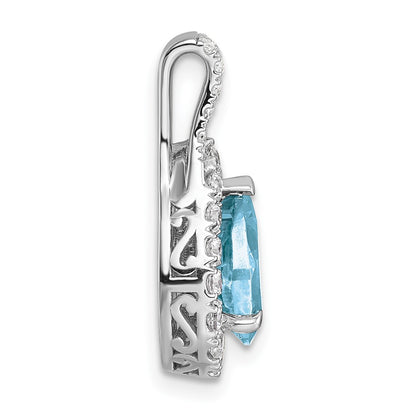 14k White Gold 14KW Lab Grown VS/SI FGH Diamond and Aquamarine Pear Pendant