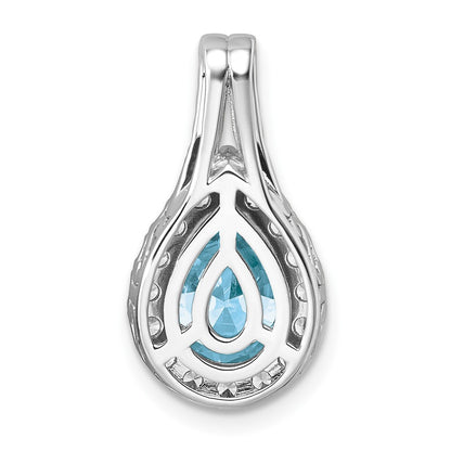 14k White Gold 14KW Lab Grown VS/SI FGH Diamond and Aquamarine Pear Pendant
