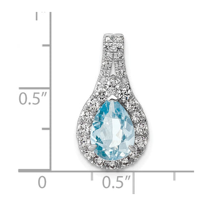 14k White Gold 14KW Lab Grown VS/SI FGH Diamond and Aquamarine Pear Pendant