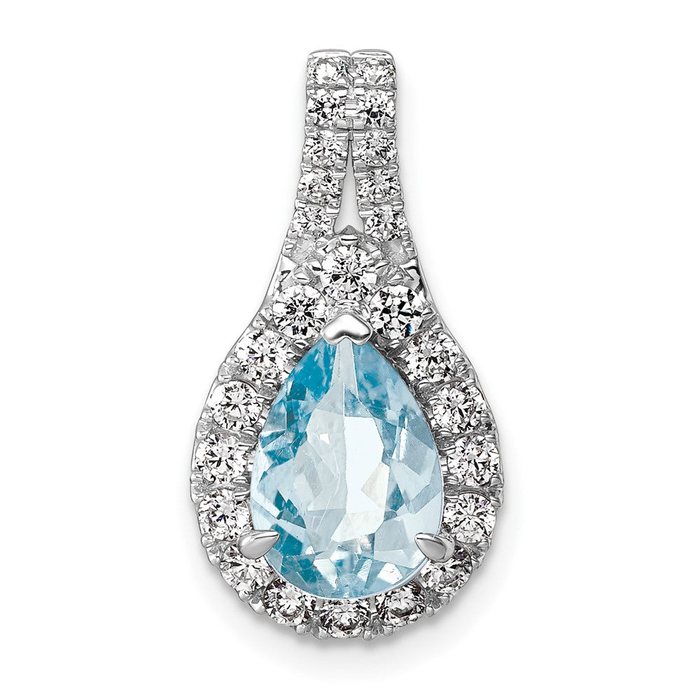14k White Gold 14KW Lab Grown VS/SI FGH Diamond and Aquamarine Pear Pendant