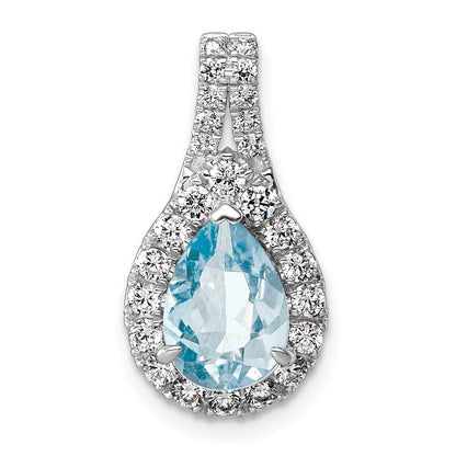 14k White Gold 14KW Lab Grown VS/SI FGH Diamond and Aquamarine Pear Pendant