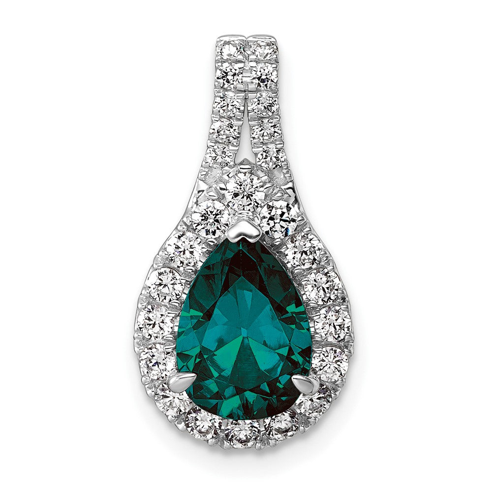14k White Gold 14KW Lab Grown VS/SI FGH Diamond and Created Alexandrite Pear Pendant