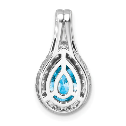 14k White Gold 14KW Lab Grown VS/SI FGH Diamond and Blue Topaz Pear Pendant